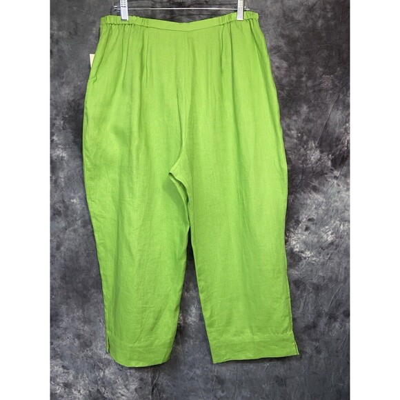 Laura Ashley Size 16 NWT Green Linen High Waist Wide Leg Cropped Pants - Picture 2 of 3